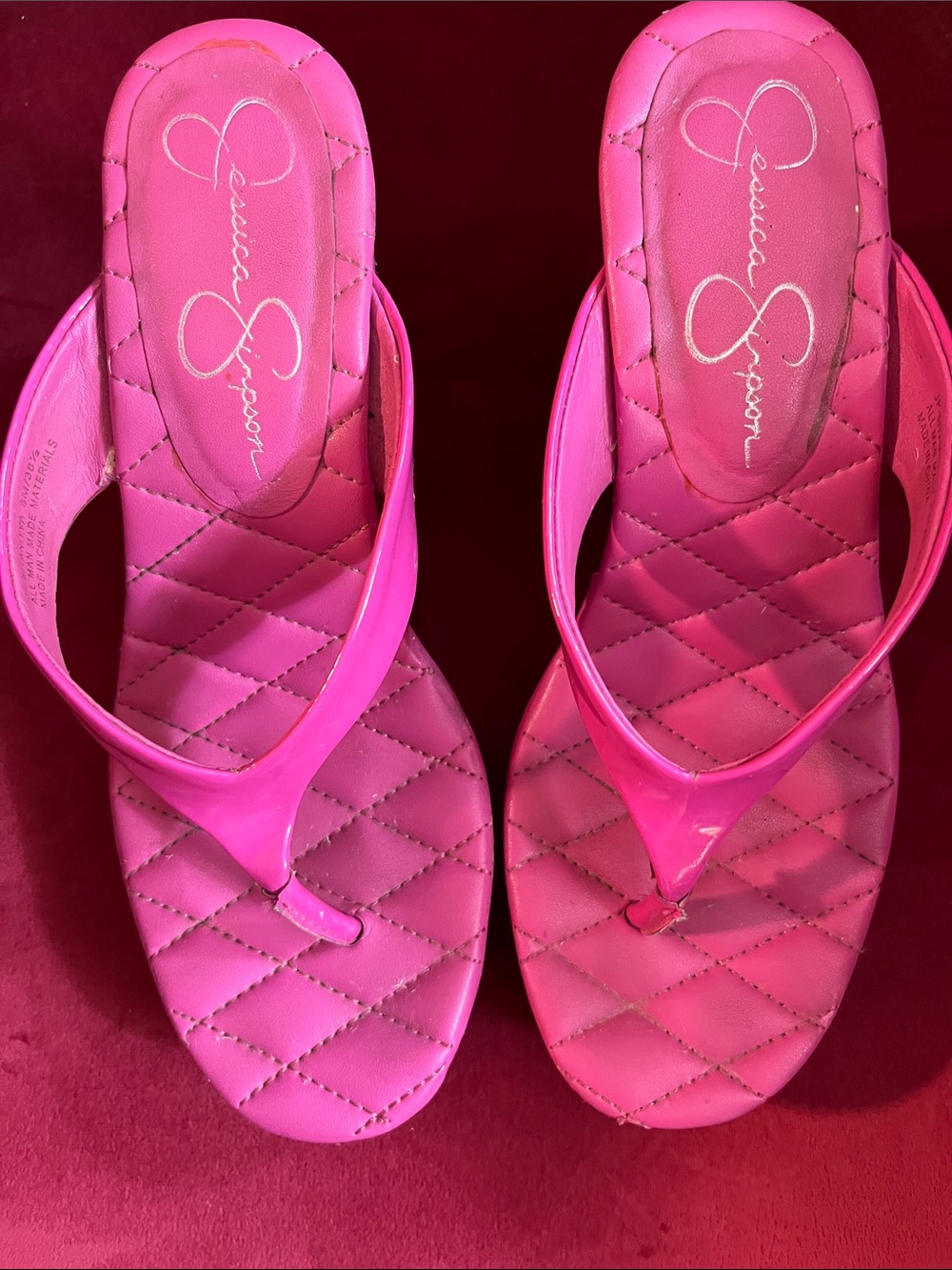 Jessica Simpson Bright Pink Quilted Thong Sandals